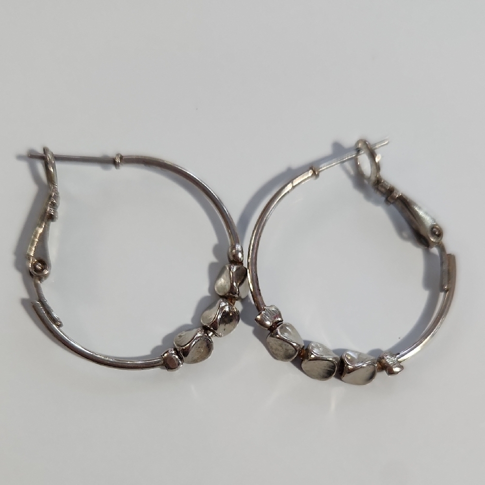 Silver Hoop Earrings with Latch Closure